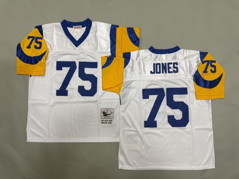 Men 2025 Los Angeles Rams #75 Jones white Throwback Limited NFL Jersey style 002